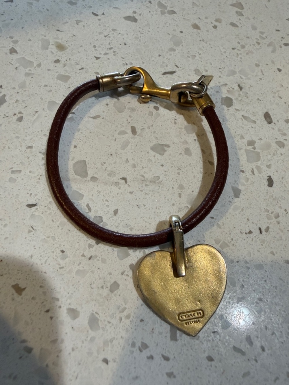 Coach Brown Leather Bracelet with Gold Heart Tag - Picture 2 of 3